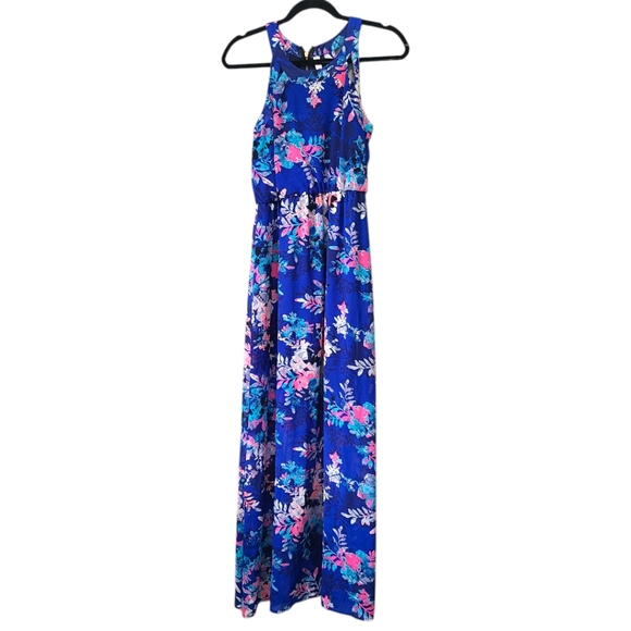 Vibrant Floral Maxi Dress in‎ Blue and Pink - Picture 1 of 12